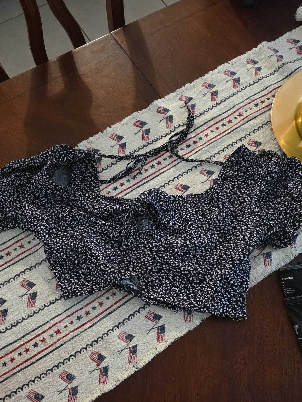 Women’s Black Floral Tie-Front Top